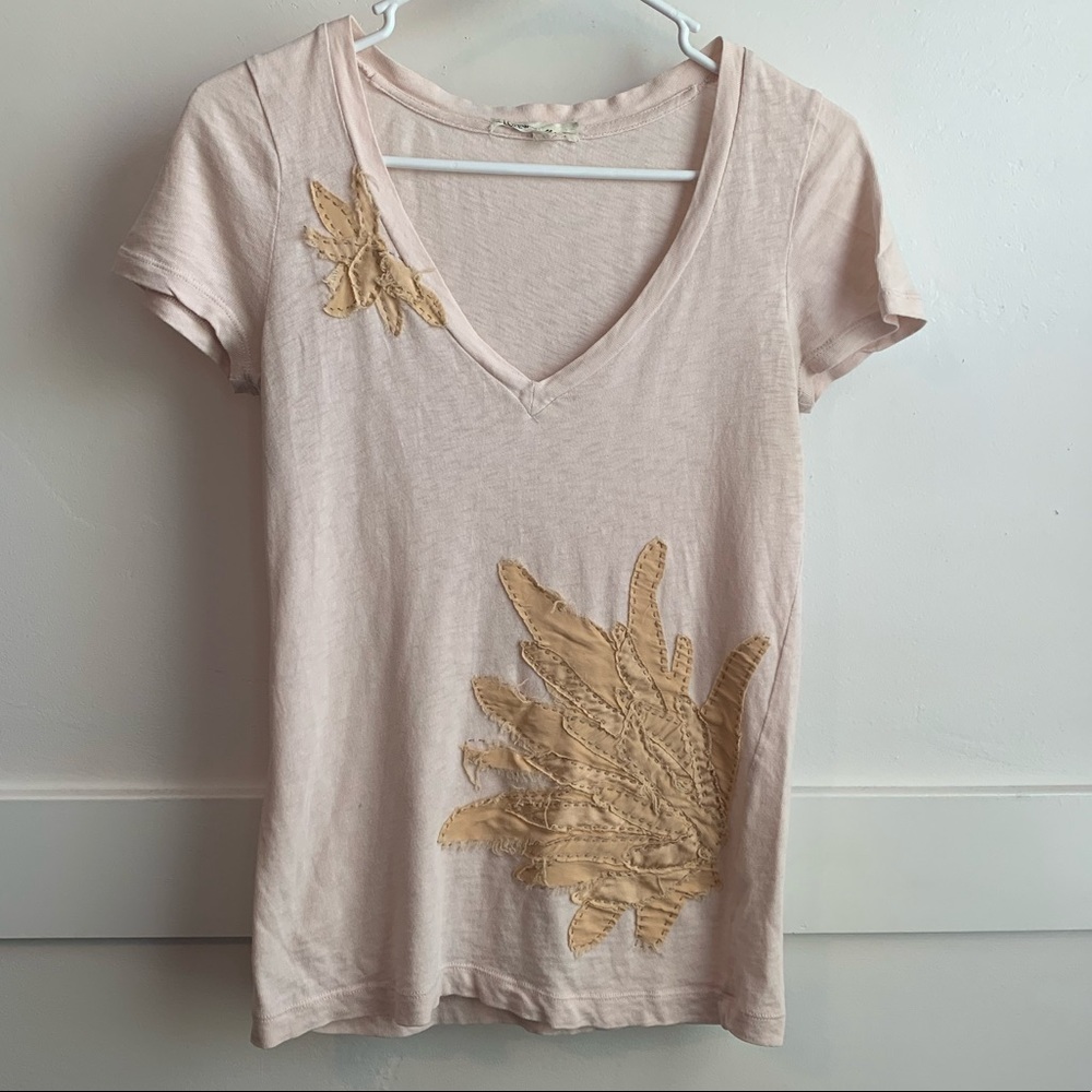 J. Crew Light Pink Hand Cut Flower Art Short Sleeve Shirt